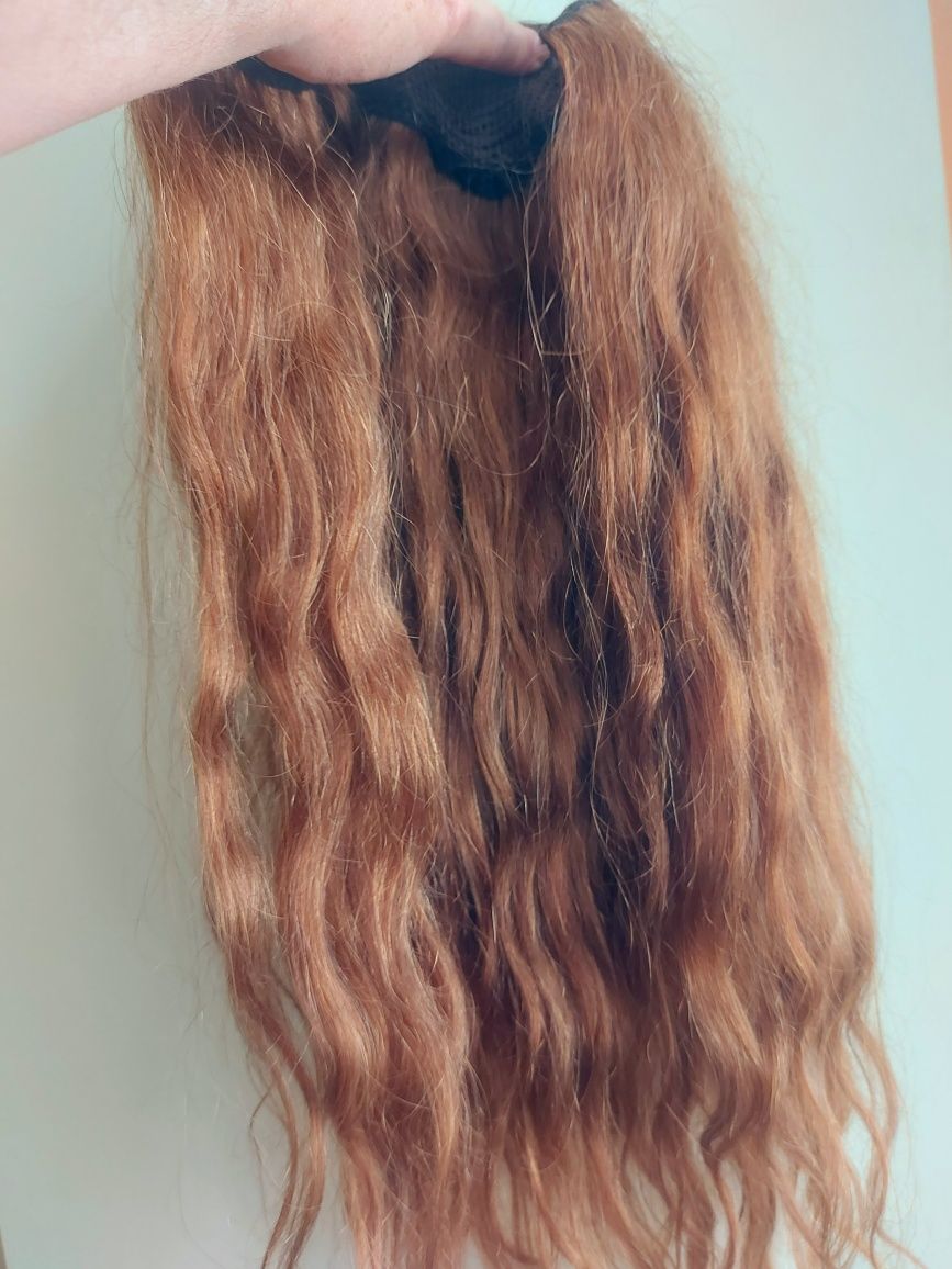 Ръчно изработена  естествена коса 230гр ,65см в обща плетена треса