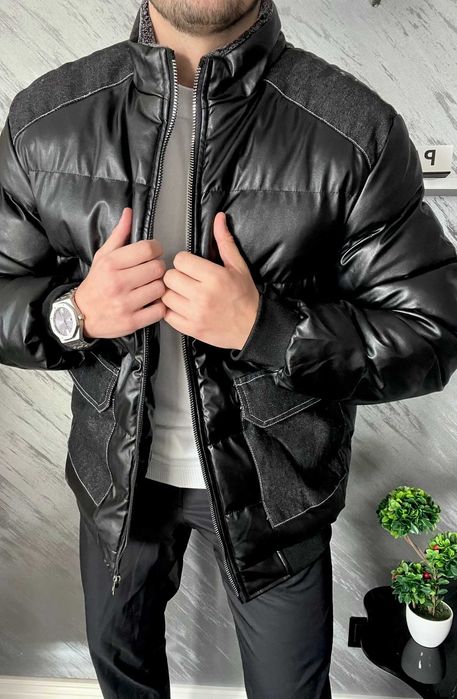 Мъжко Зимно Яке с Ефектни Дънкови Джобове и Рамене