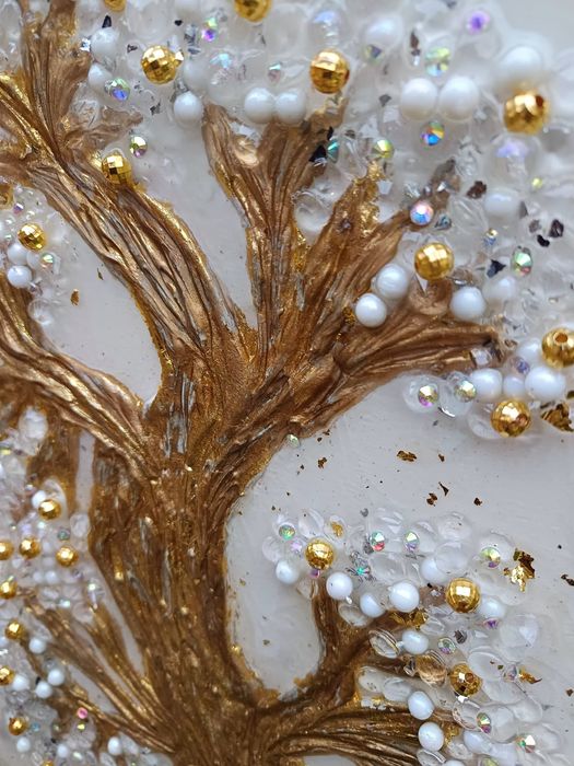 Tablou 3D, copac, foita de aur, rasina epoxidica