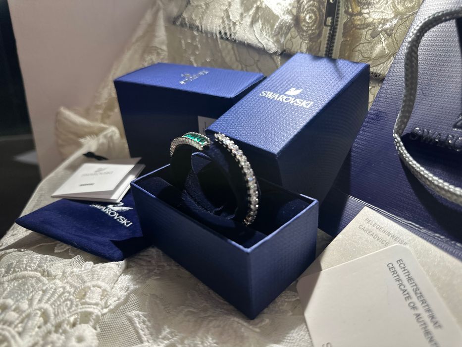 Brățară Swarovski matrix fixa verde cu argintiu
