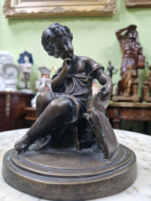 Стара страхотна антикварна френска бронзова фигура статуетка