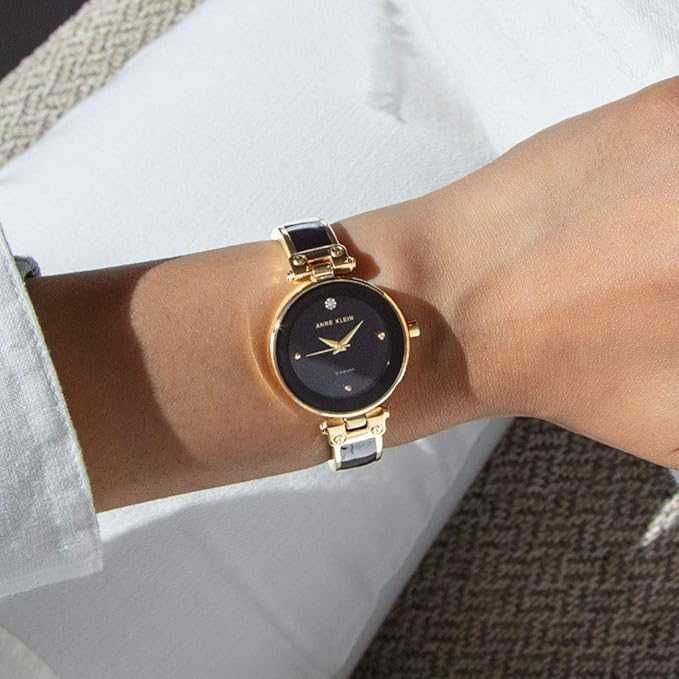 Anne Klein Qora siferblatli, haqiqiy olmosli nafis ayollar soati