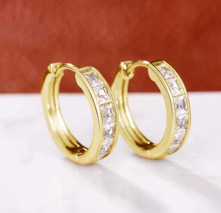 GP113,cercei placati aur 14k, incuietoare sigura, zirconii albe,adulti