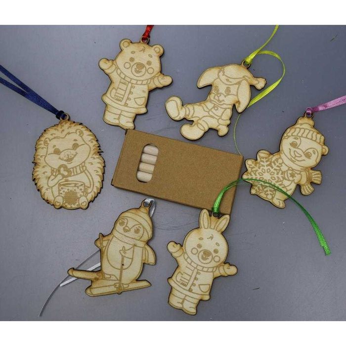 Творчески комплекти с дървени фигурки за оцветяване с подарък