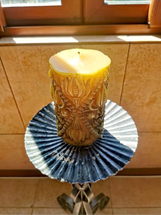 Антикварен Голям масивен свещник ковано желязо