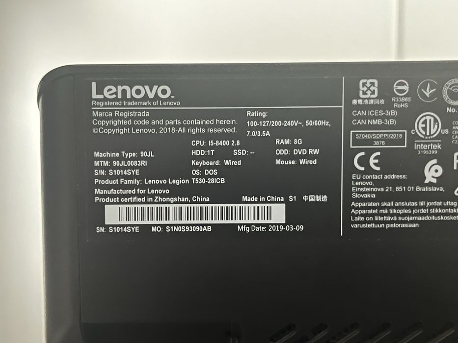 PC Gaming Lenovo Legion T530 i5 8400, 8GB RAM, 1TB + Monitor LG 75HZ