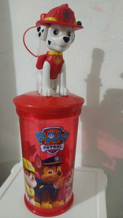 нова 3 Д детска чаша със сламка Пес Патрул Маршал