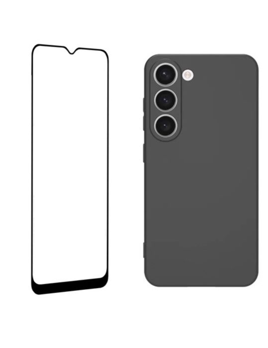 Husa Silicon Black/Clear si Folie Sticla Samsung A06/A05S/A04/A07/A17