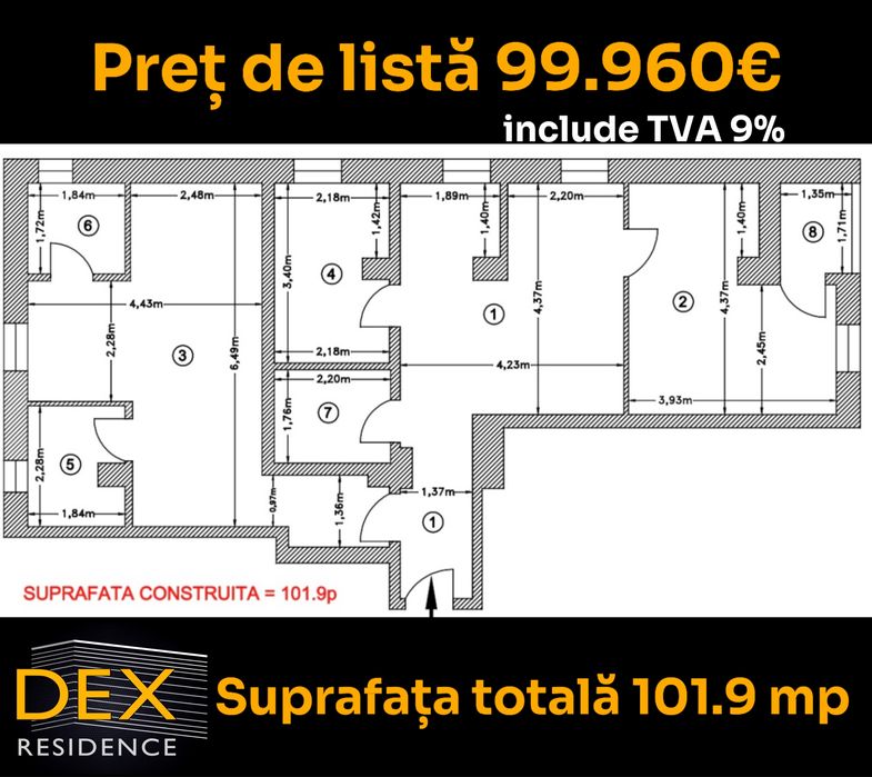 Apartament 3 camere NOU 102mp
