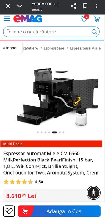 Aparat de cafea, expresor Miele CM 6560 cu wifi recipient lapte