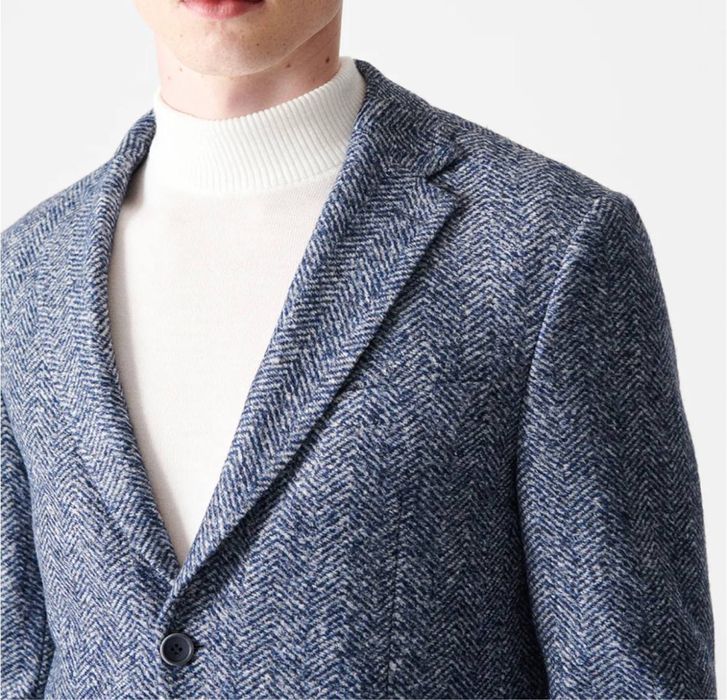 Avva Мужская темно-синяя однотонная приталенная пиджак