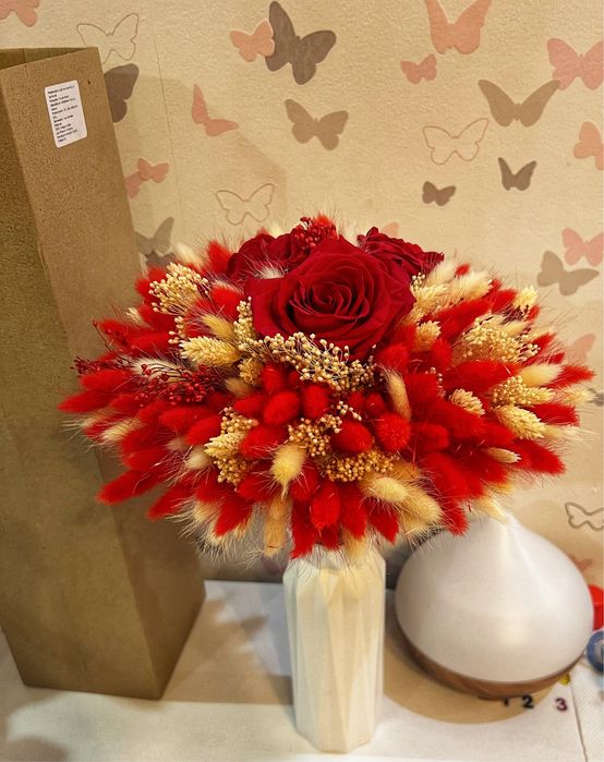 Buchet nuntă flori uscate și criogenate