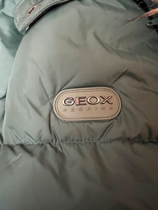 Geaca Geox copii unisex verde cu gluga blana