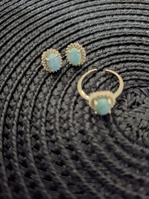 Set cercei si inel larimar reglabil argint aurit