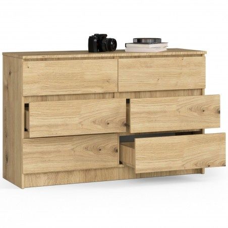 Comodă pentru sufragerie K 120 cm, 6 sertare - stejar artizanal