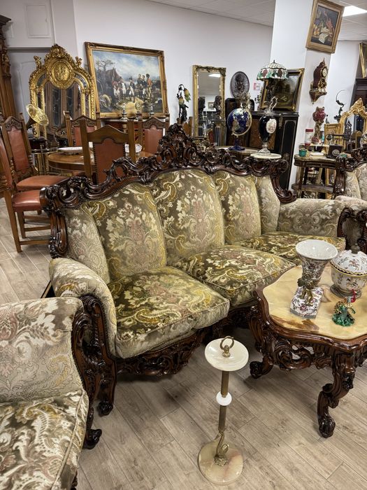 Canapea baroc cu doua fotolii + masuta cu blat de onix