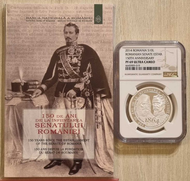 Moneda BNR 10 lei argint Senatul Romaniei gradata NGC PF 69 UC