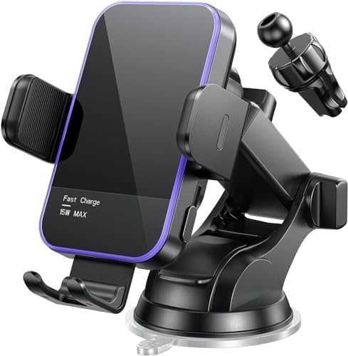 Нов Автоматичен държач за телефон кола 15W Qi зарядно с 7 LED режима