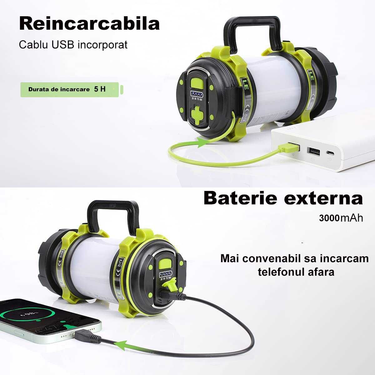 Lanterna camping multifunctionala, LED, reincarcabila, 5 Watts, IPX-6