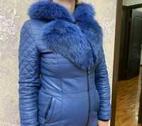 Куртка кожаная, женская. Синего цвета. Производство - Турция.