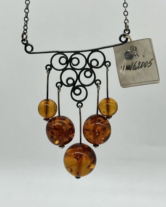 Колье СССР НОВОЕ ,  янтарь, серебро 875, звезда,  клеймо 4ЯФ