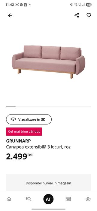 Canapea extensibilă 3 locuri GRUNNARP, nefolosită
