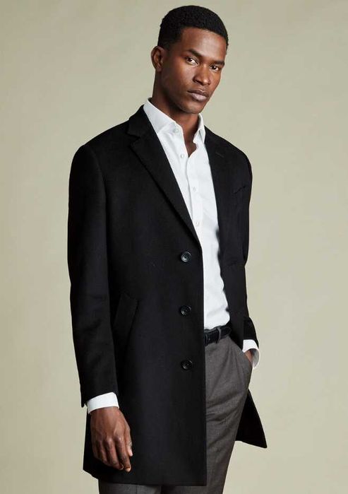 Palton slim prmium Tailored 54 XXL lana respirabila moale negru