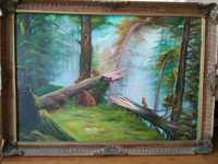 Tablou, pictura pe panza în ulei "Dimineața in pădurea de pini"