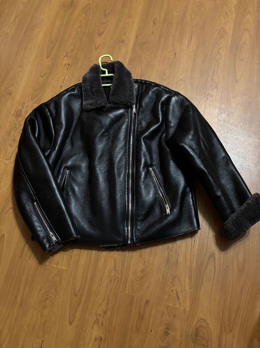 Зимно подплатено кожено яке Mango