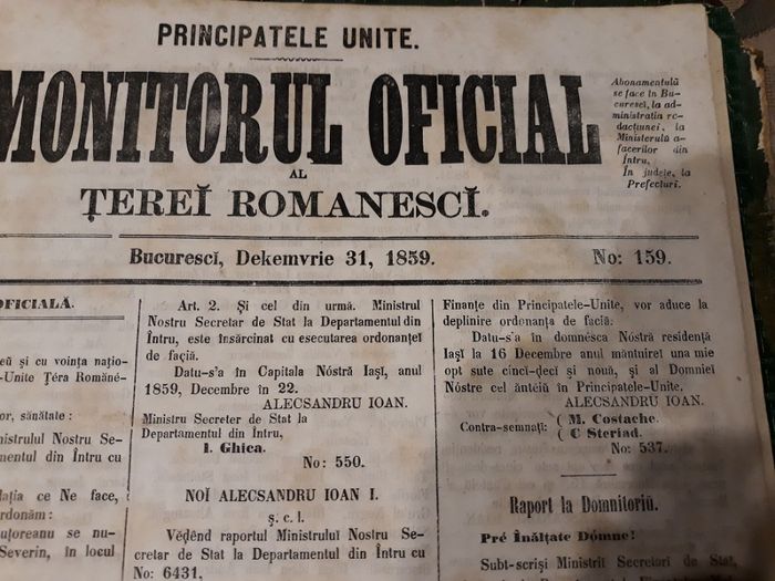 Buletin/Monitor Oficial 1859 Principate Unite Moldova Țara Românească