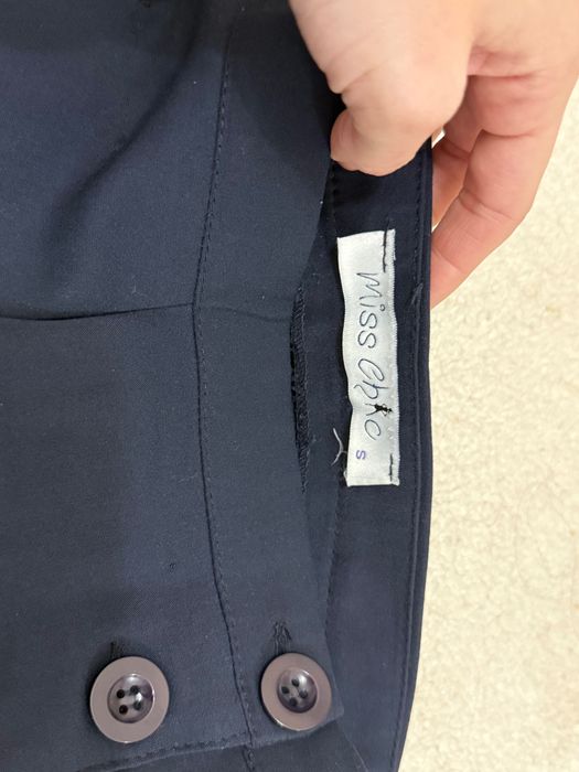 Дамски тъмно син панталон с висока талия