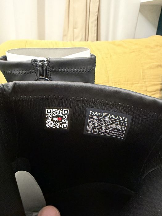 Tommy Jeans botine dama cu toc din piele neagra marimea 37 noi origina