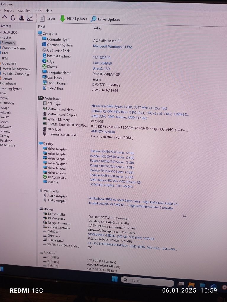 Calculator desktop AMD ryzen 5 computer sistem și monitor LG Full HD