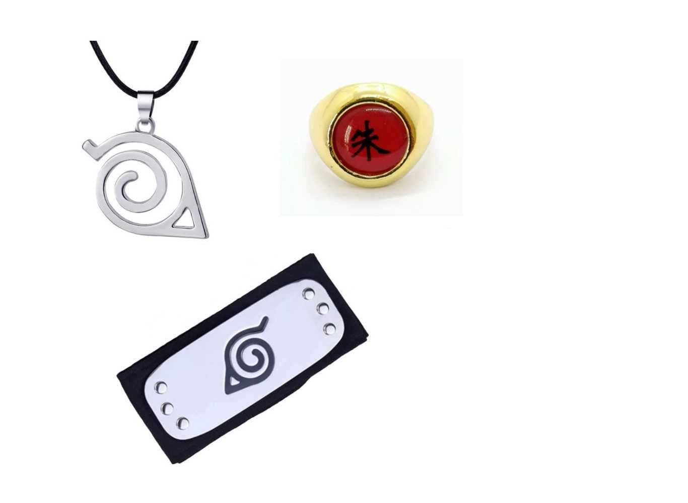 Set 3 accesorii Naruto : bandana, colier, inel