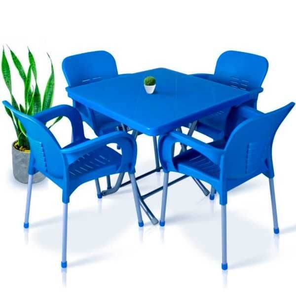 Комплект маса +4 стола 7 цвята син сив бежов зелен оранж червен мод.8