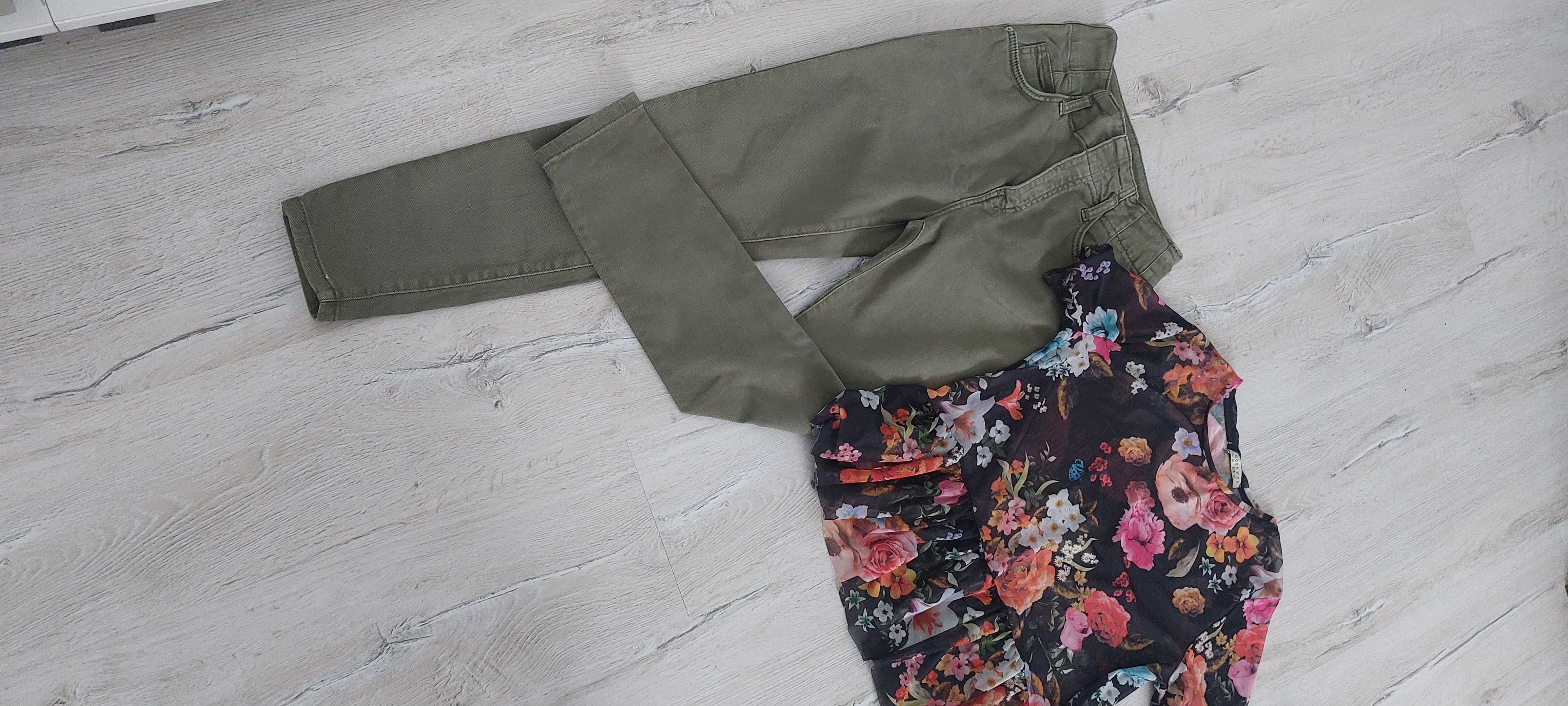 Pantaloni Breska talie inalta+tricou voal cu flori