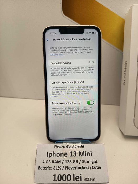Iphone 13 Mini 4GB RAM/128GB/Starlight/Neverlocked/Baterie:81% ID:8848