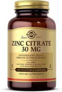 Zinc Citrate 30 mg Цитрат цинка Solgar 100 растительных капсул США