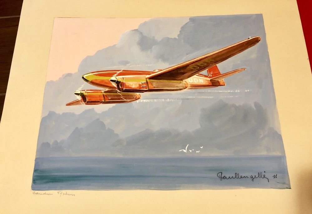 tablou pictura originala Paul Lengellé - Caudron Renault Typhon - 1936