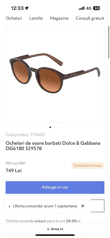Ochelari de soare Dolce & Gabbana DG6180 329578 + factura Lensa