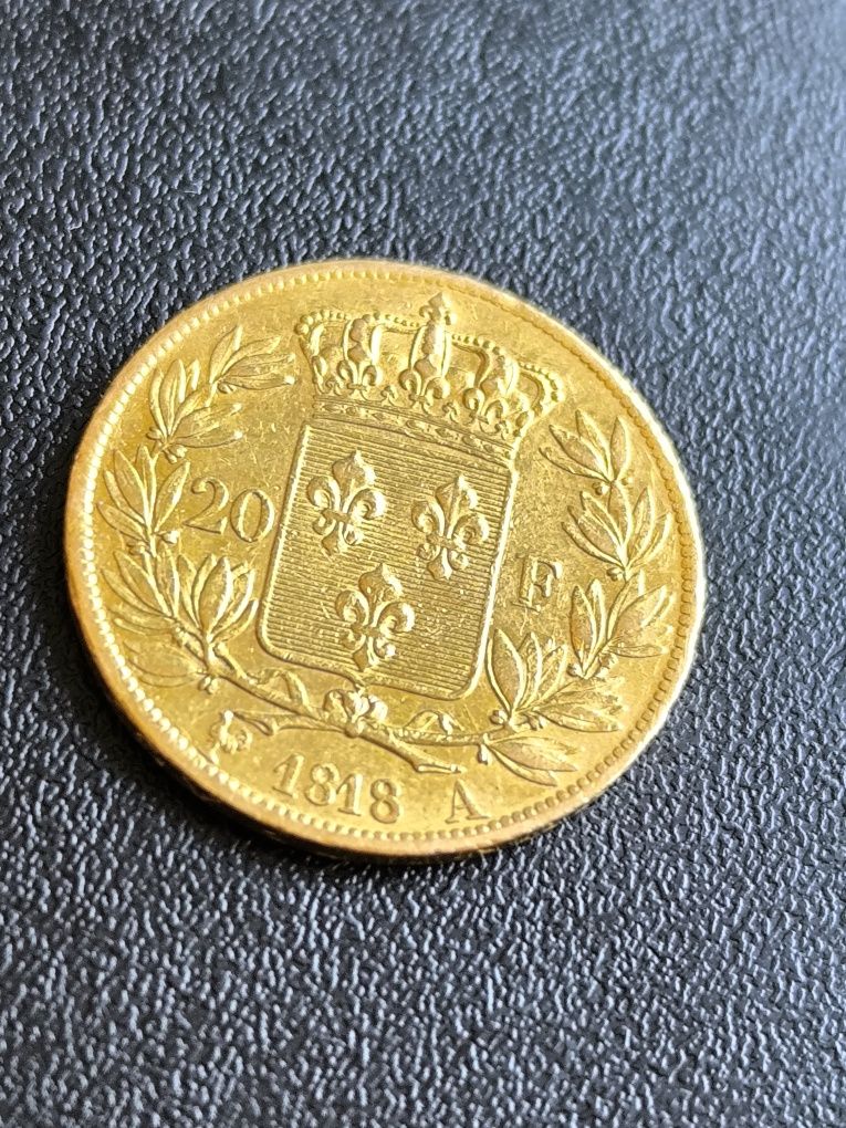 20 франка 1818 год,Луи XVIII , злато, тегло 6.45 гр,900/1000 (21.6 кар
