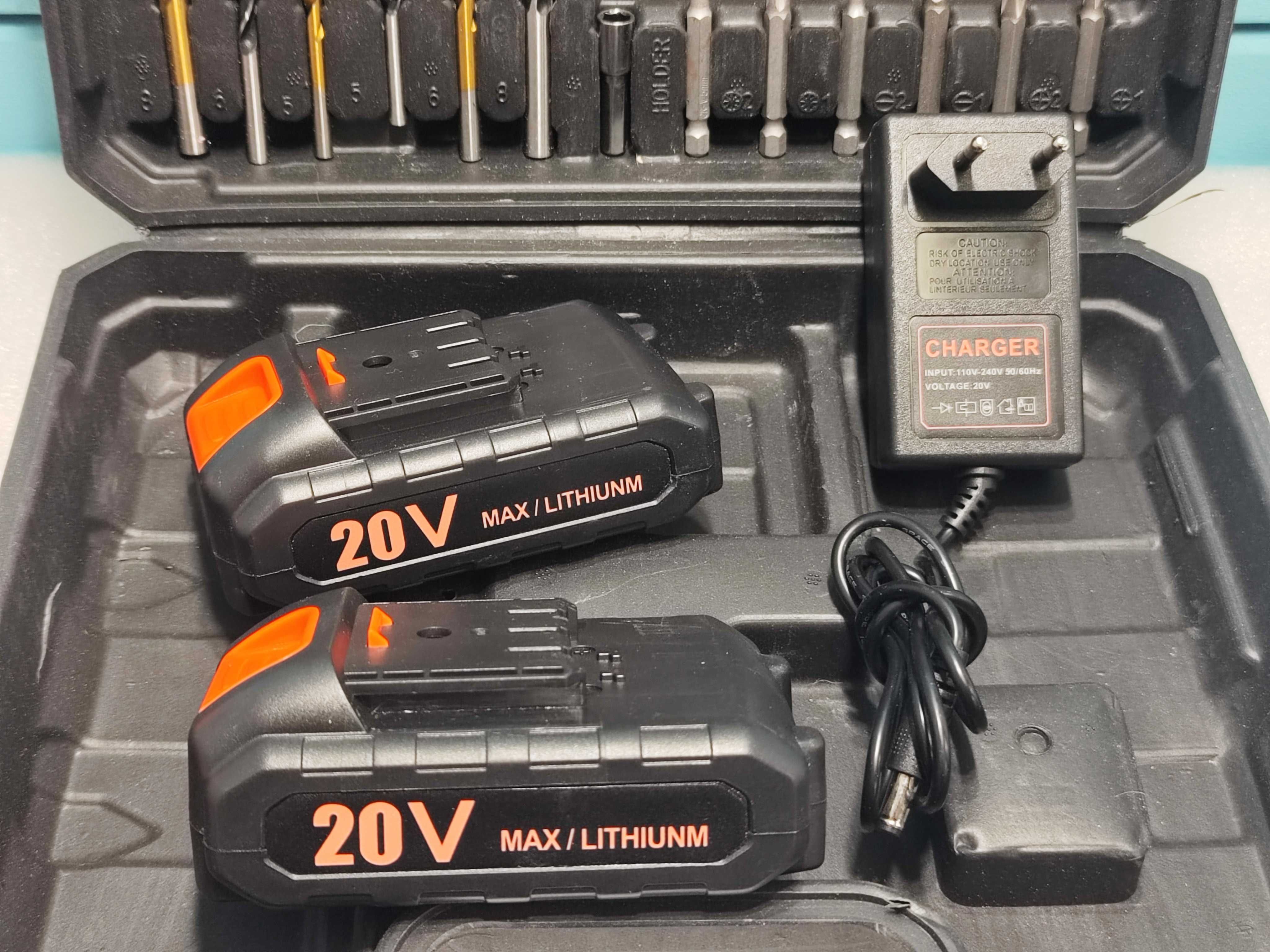 Акумулаторен винтоверт 20V с 2 батерии, 42Nm и аксесоари