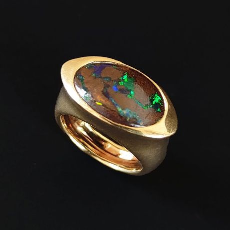 Inel unisex, designer, aur 18k cu boulder opal, certif