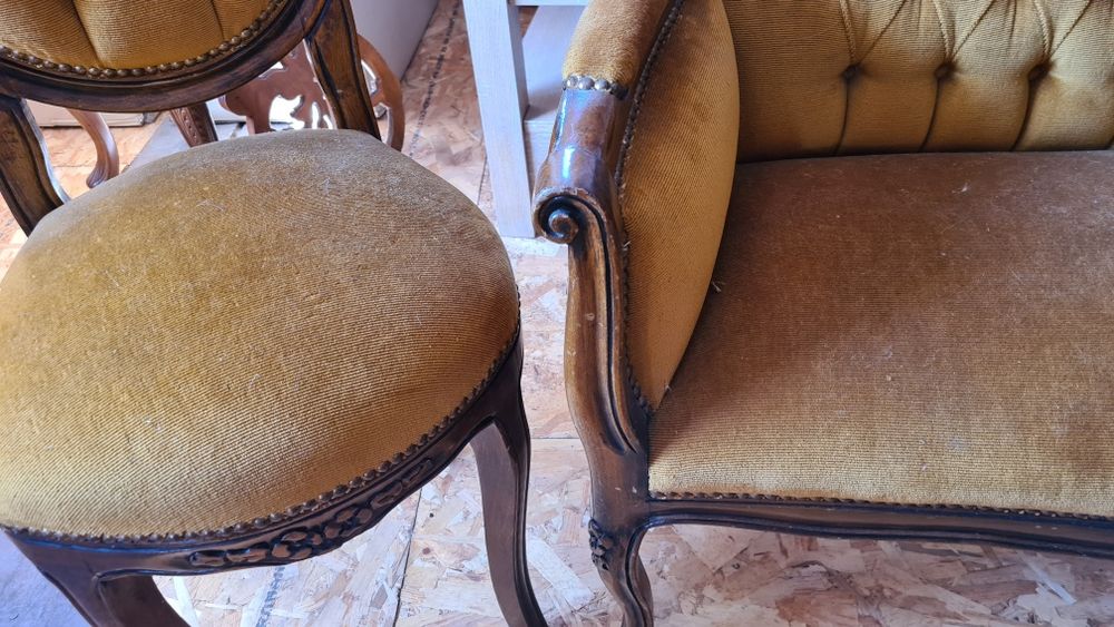 Set canapea lemn masiv si 2 scaune extraordinare unice