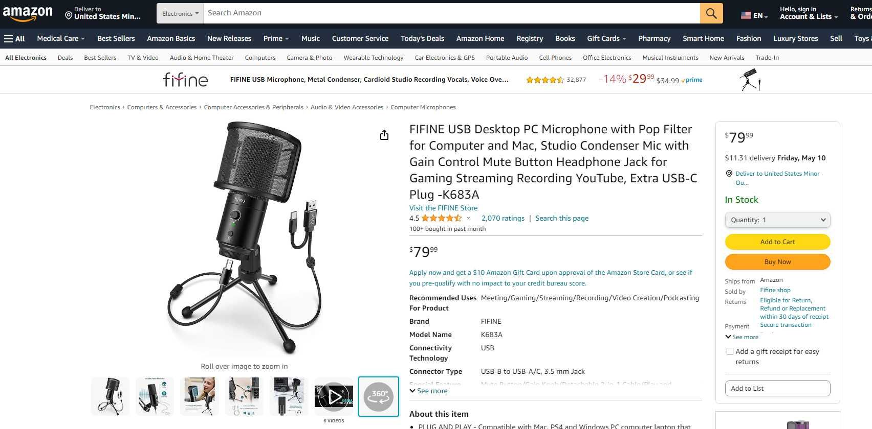 Microfon FIFINE USB de birou cu POP Filter Studio Quality de la 400RON