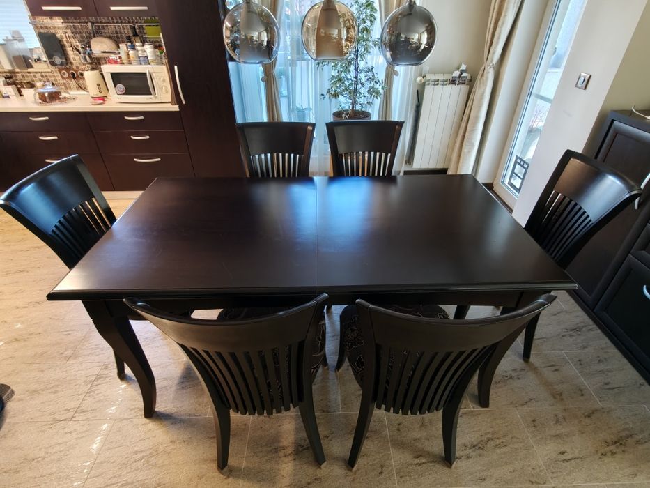 Трапезна маса и столове, разтегаема, масивно дърво, венге