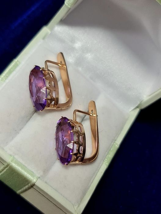 Золотые серьги 583 пробы с аметистом