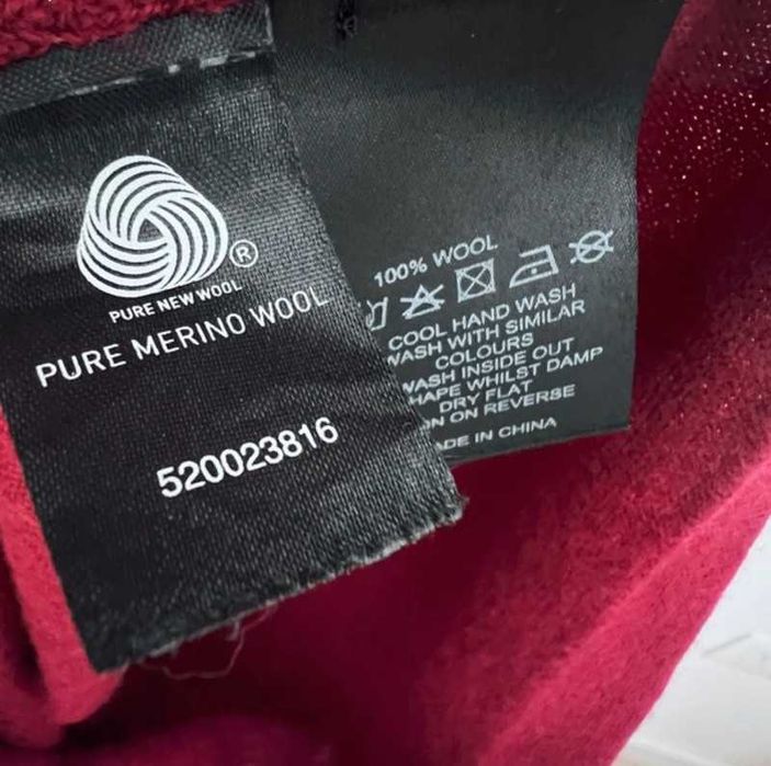 Rochie lână merinos, S, roșu burgund/visiniu