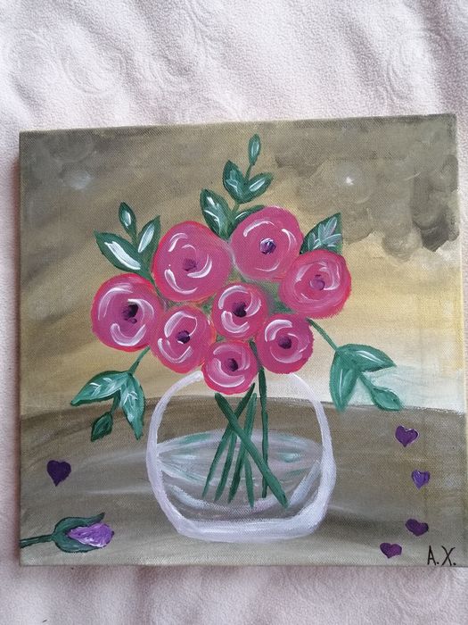 Ваза със цветя, нарисувана с акрилни бои