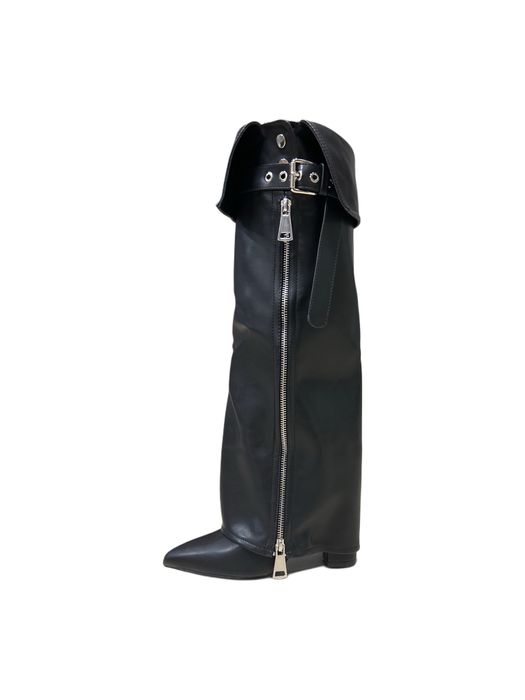 Дамски ботуши с висок ток в черно